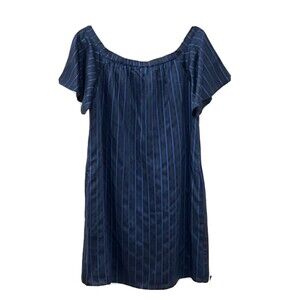 Banana Republic Blue Striped Off Shoulder Shift Dress Pockets Short Sleeve Sz SM